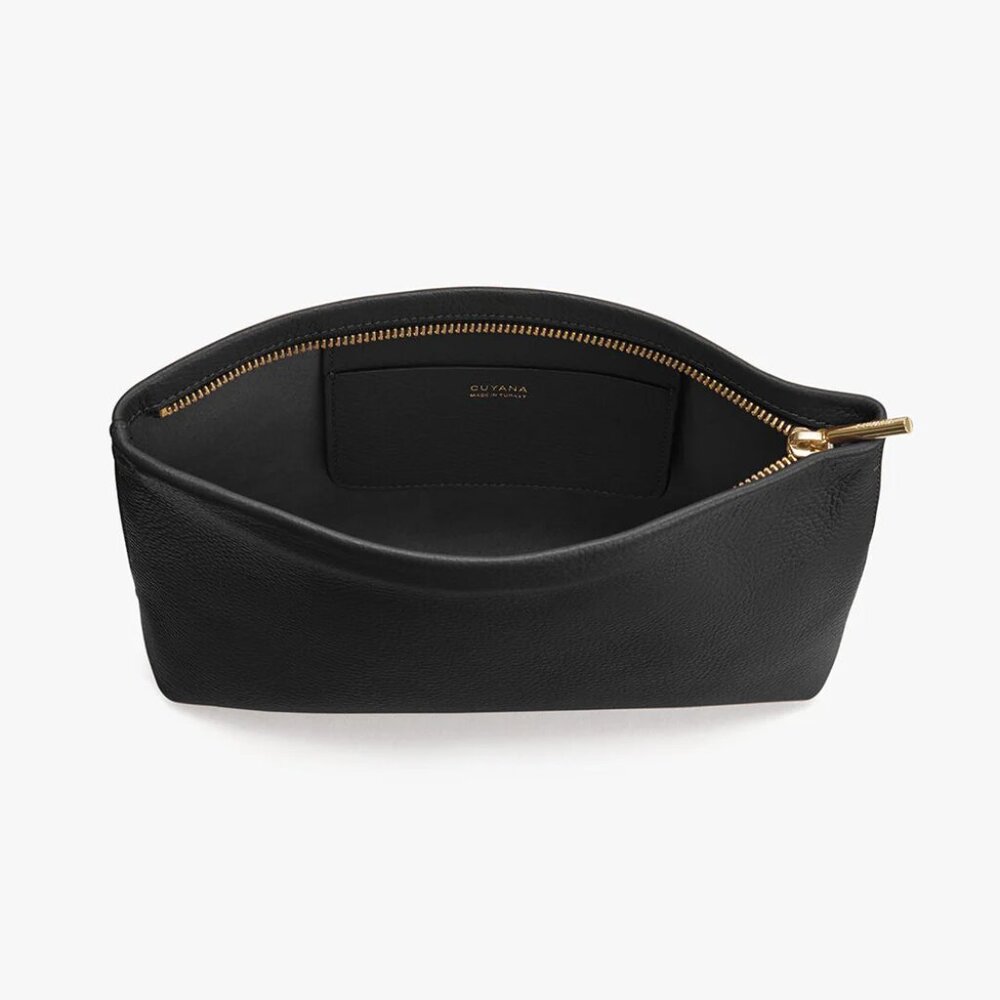 Cuyana Black Leather Zip Cosmetic Pouch with Gold Hardware - Picture 3 of 9